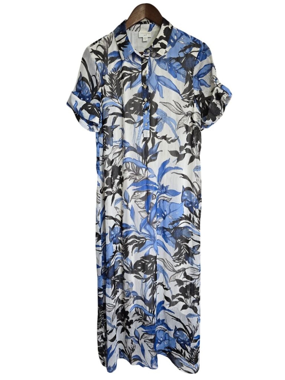 Christian Siriano Medium For J Jill Floral Maxi Dress Blue White Tall